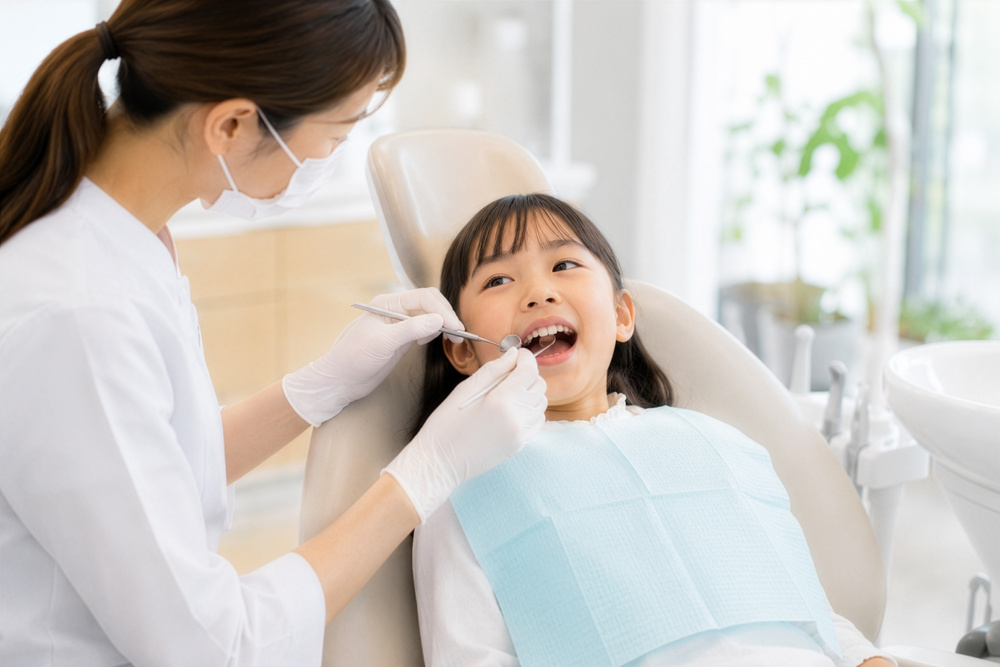 子どもの歯並びを診察する様子
